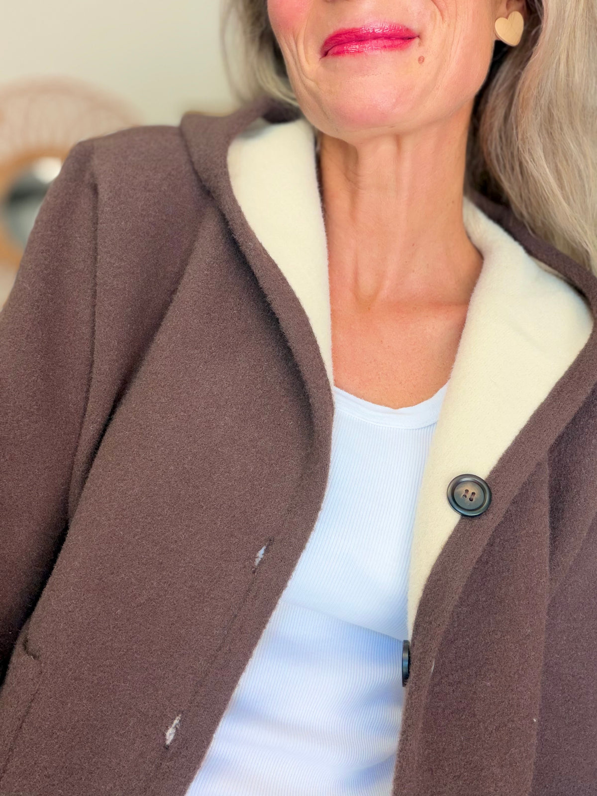 Veste / Gilet chaud réversible avec capuche ORIANE Choco / Beige