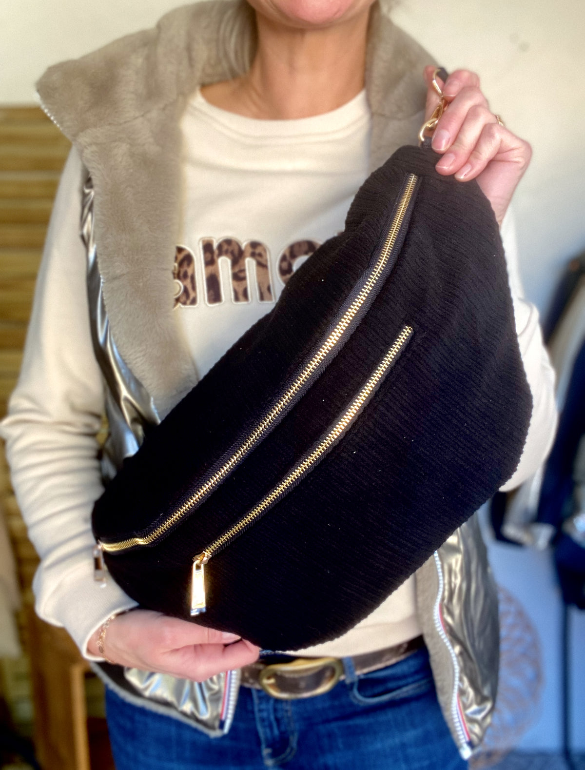 Sac banane XXL Velours côtelé Ciao Boum MOLLY -  Noir