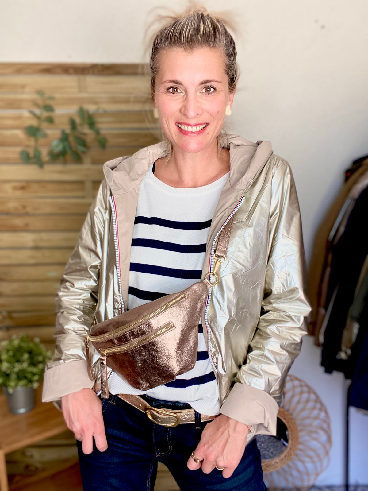 LAURA JO - Imperméable réversible rembourré LOUISON COURT - Beige / Doré • DÉSTOCKAGE sur Taille XL