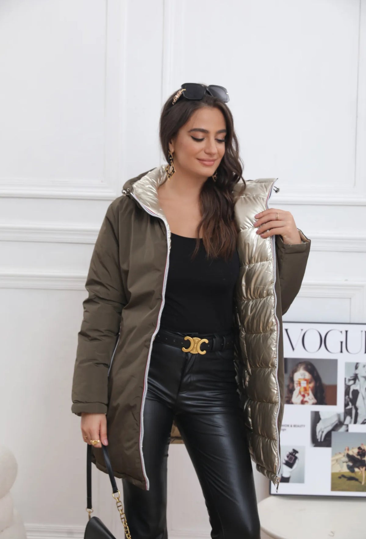 Doudoune imperméable réversible ANGÈLE LONG - Kaki - MELYA MELODY