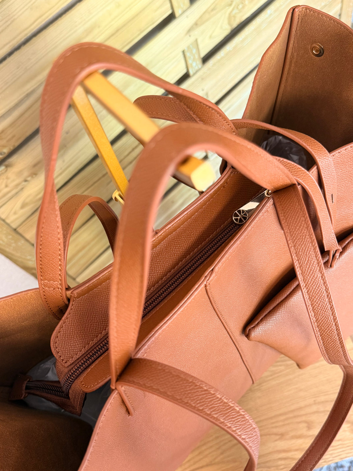 Grand Sac cabas 2 en 1 en simili cuir grainé - PAULE Camel grainé