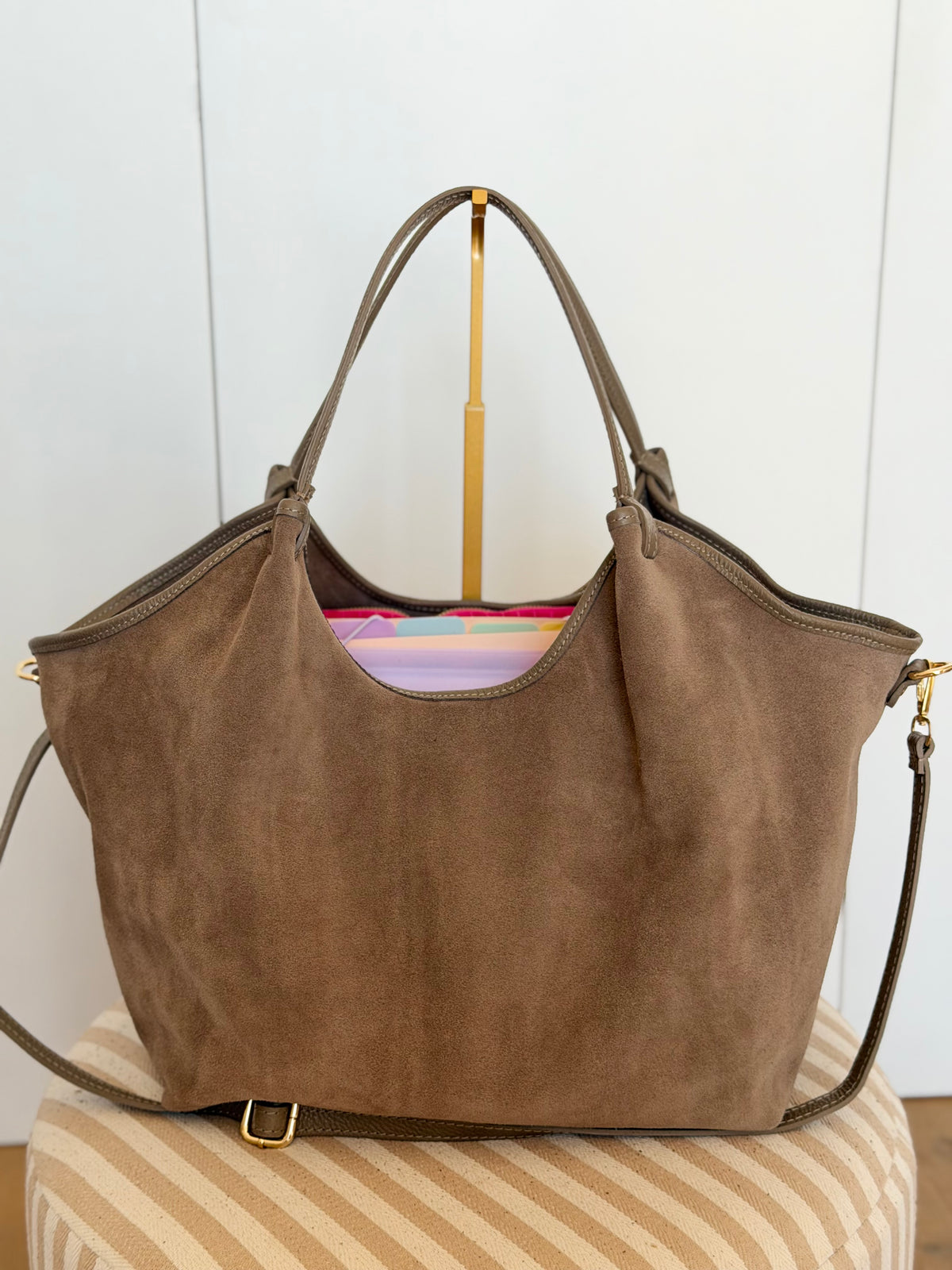 Sac cabas XXL en cuir daim souple • AUSTIN Taupe