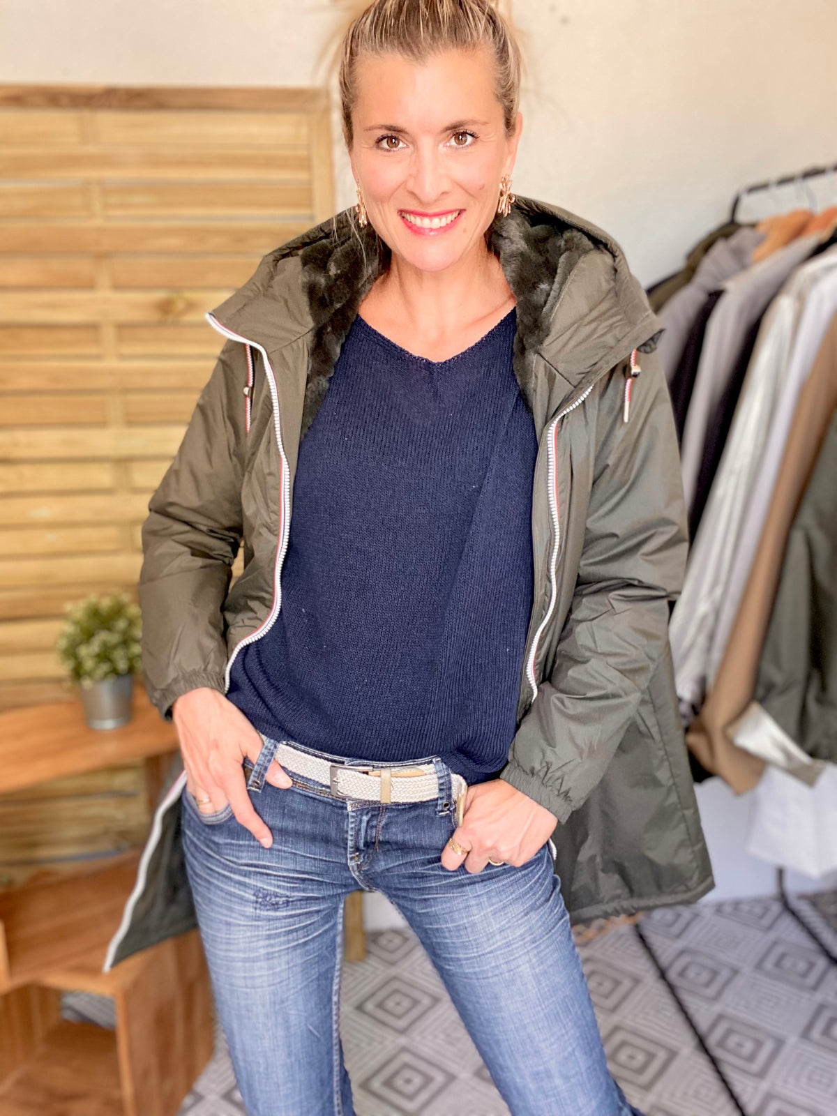 LAURA JO - Parka Imperméable THELMA LONG fourrée - Kaki • DÉSTOCKAGE sur Taille XL