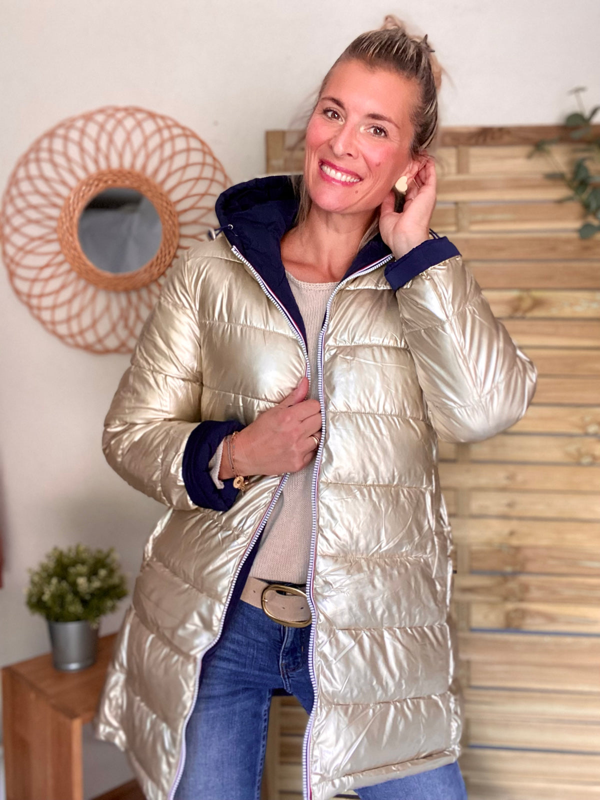 Doudoune imperméable réversible ANGÈLE LONG - Bleu marine - MELYA MELODY