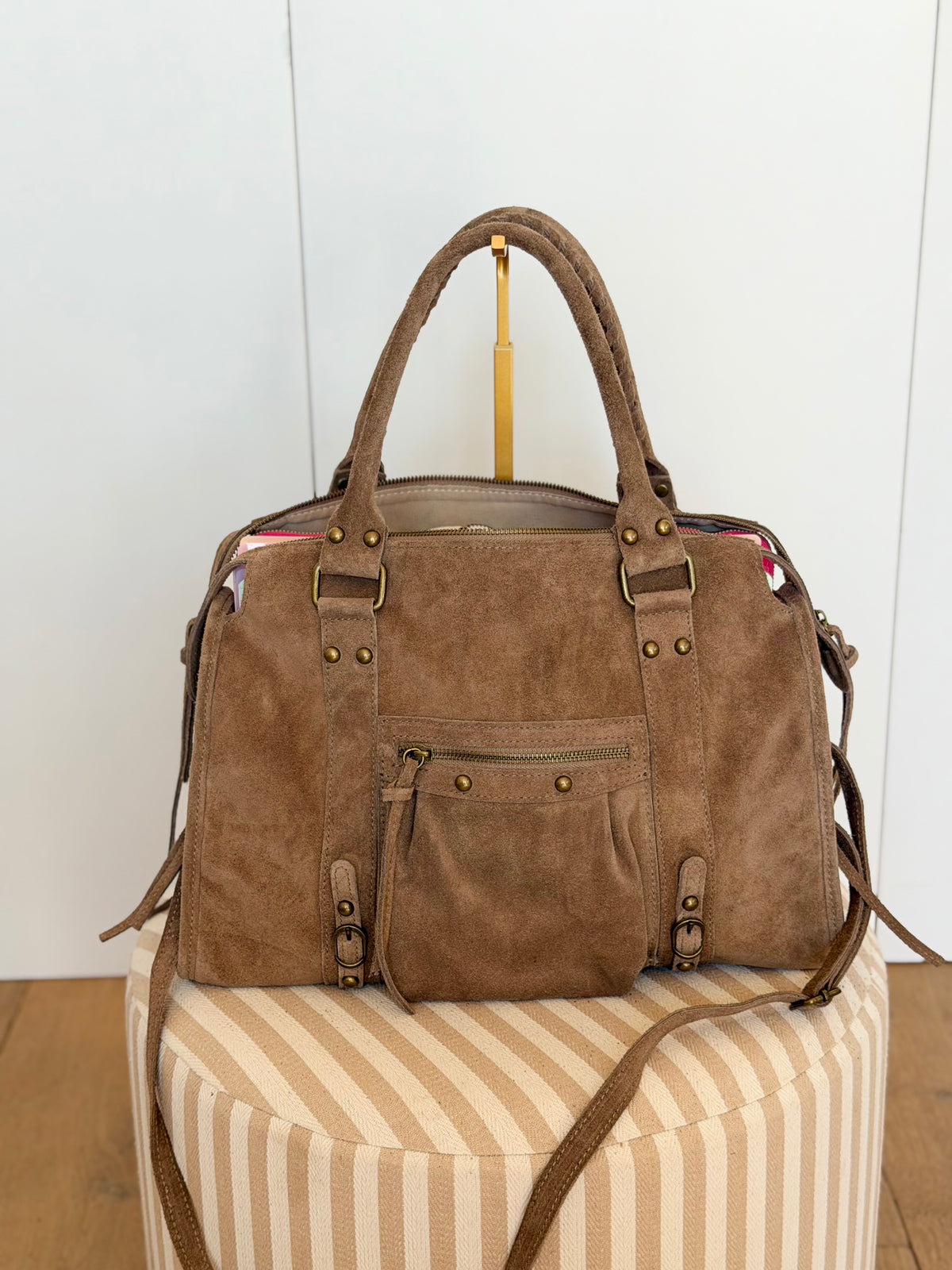Sac cabas XL en cuir daim • HUNTER Taupe