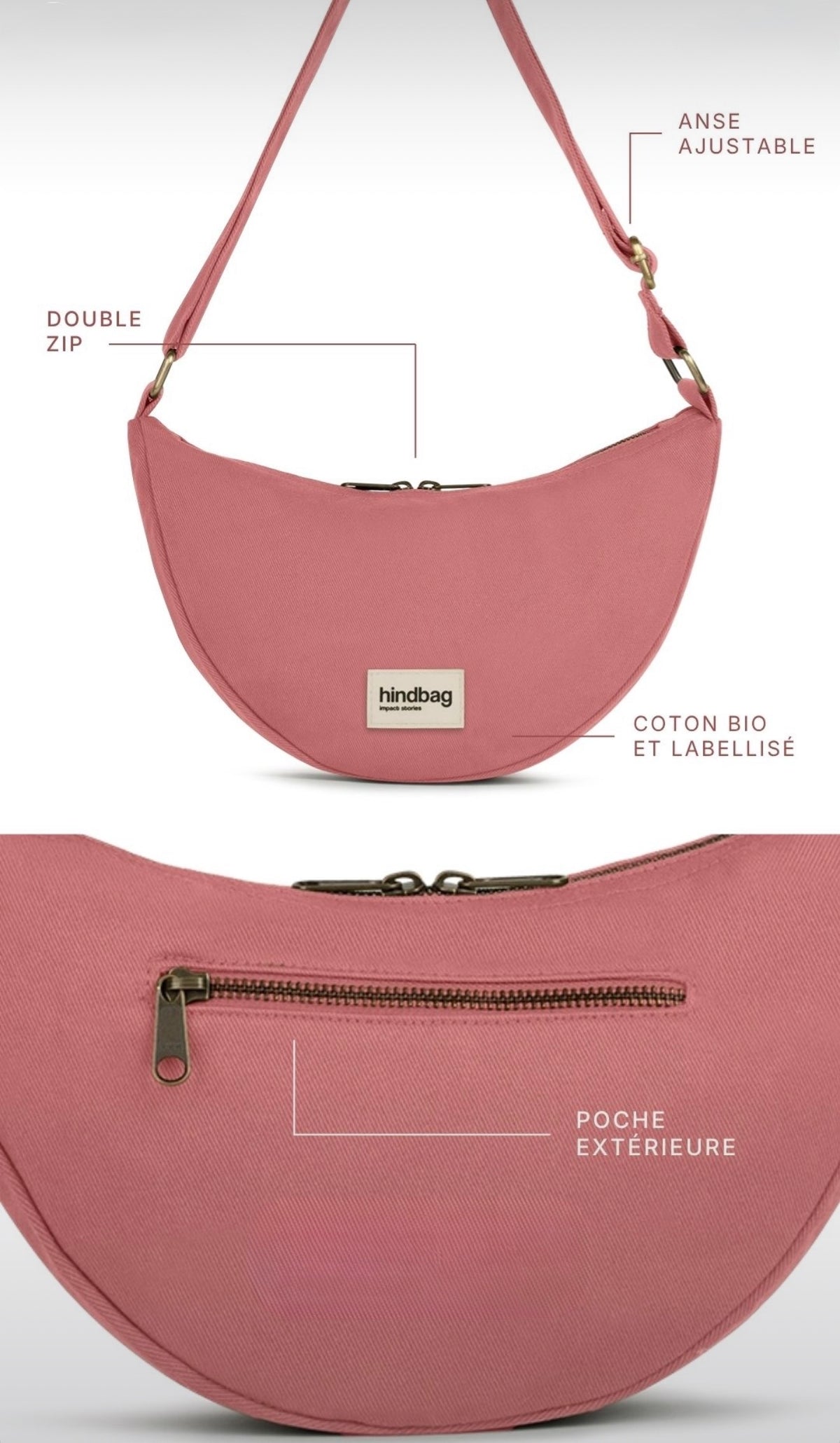 HINDBAG ANDRÉA - Sac banane demi-lune Rose blush
