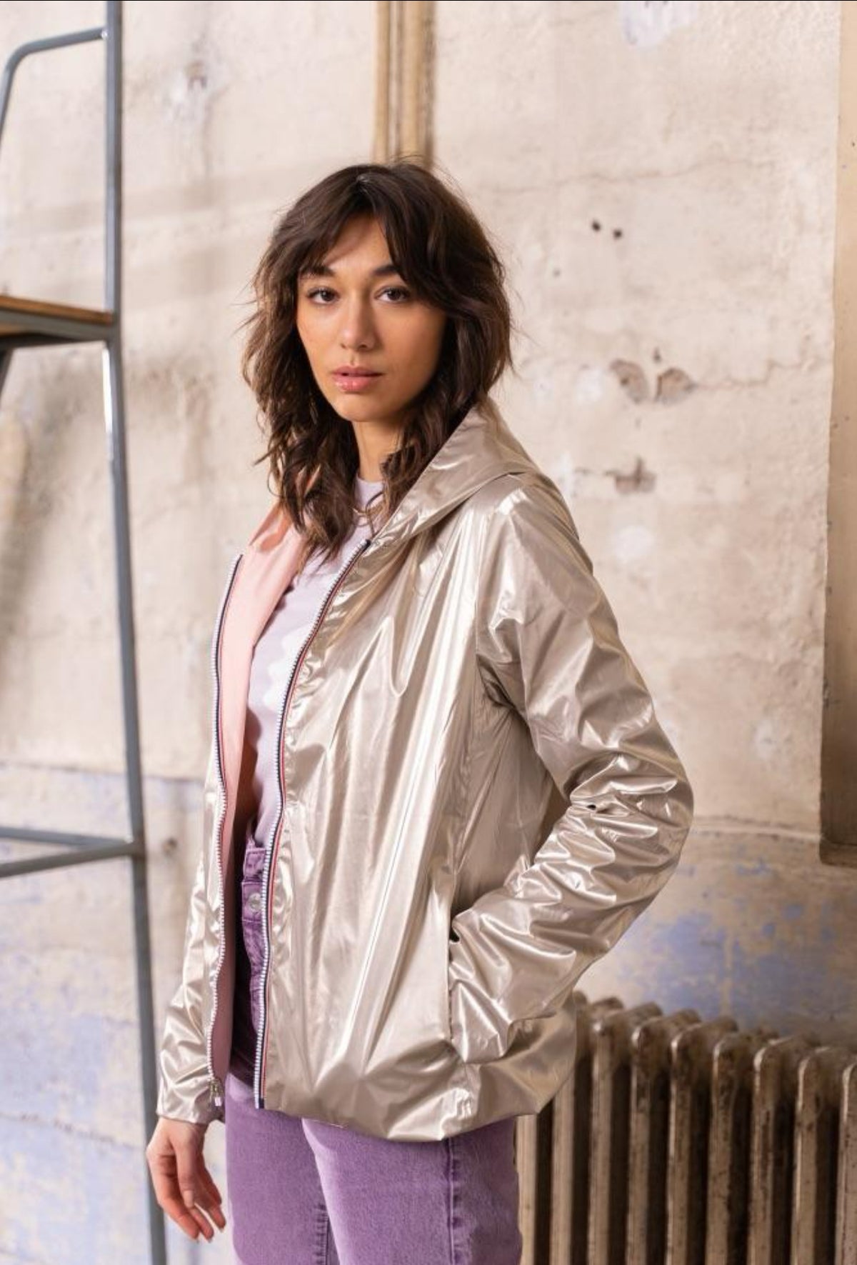 LAURA JO - Imperméable réversible léger GARANCE COURT - Rose/Doré • DÉSTOCKAGE sur Taille XL