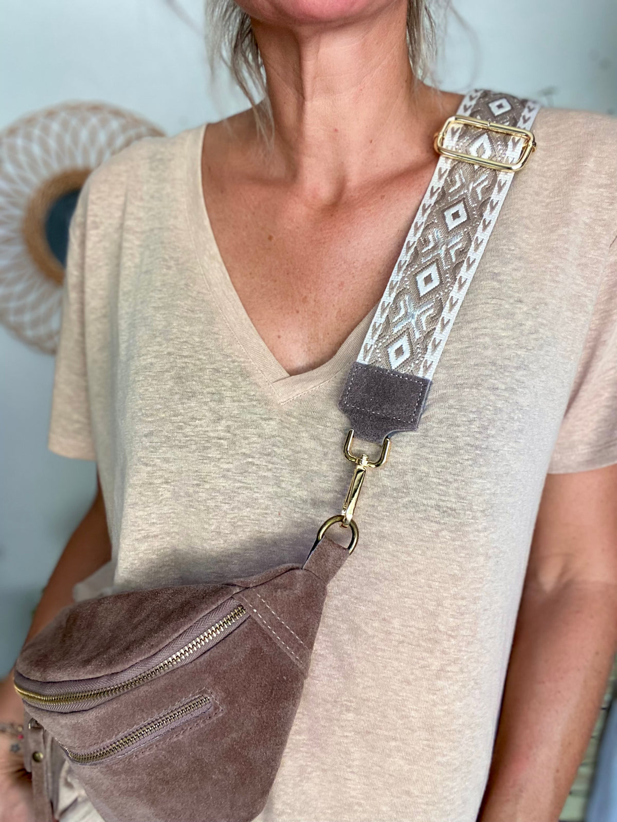 Sangle / Bandoulière en cuir daim pour sacs/ bananes - MARNIE