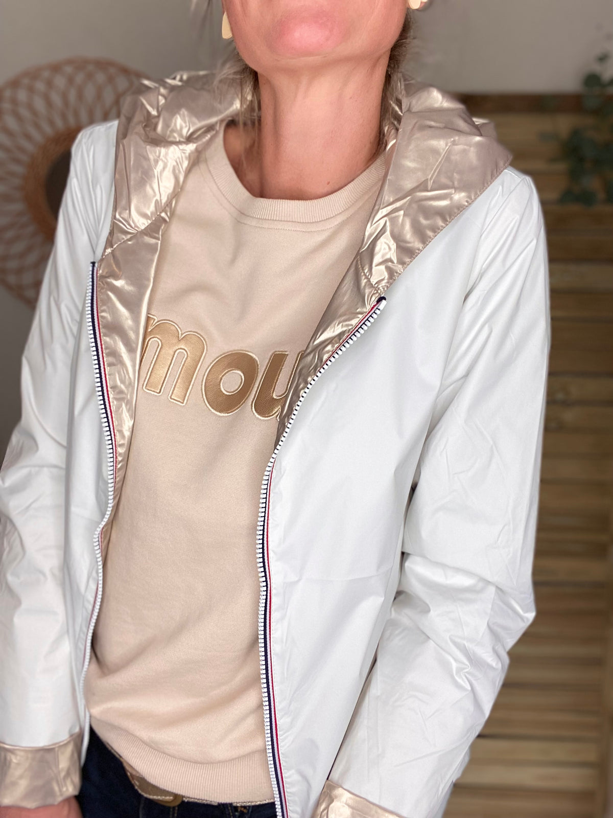 LAURA JO - Imperméable réversible GARANCE COURT léger - Blanc/Doré