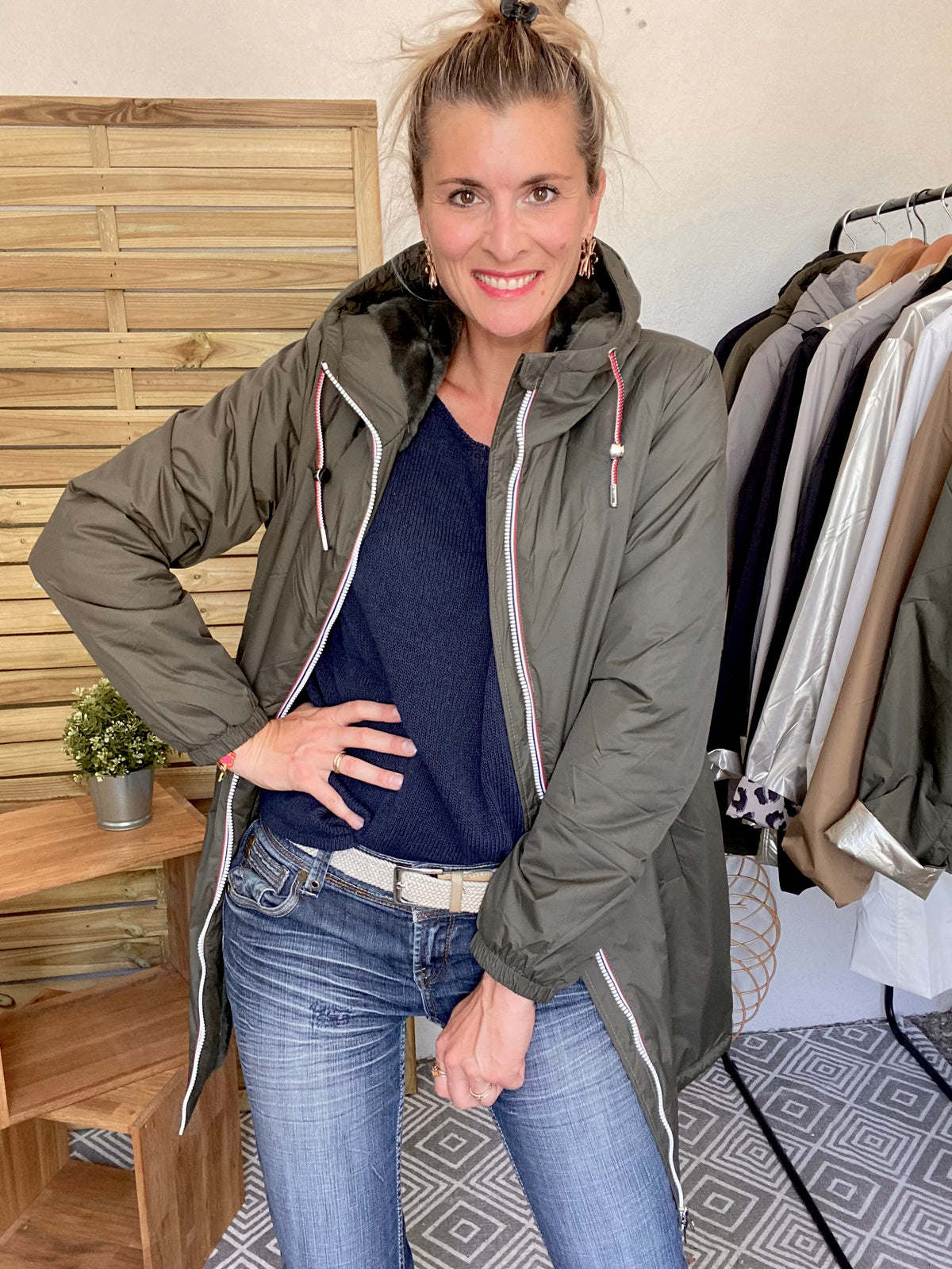 LAURA JO - Parka Imperméable THELMA LONG fourrée - Kaki • DÉSTOCKAGE sur Taille XL