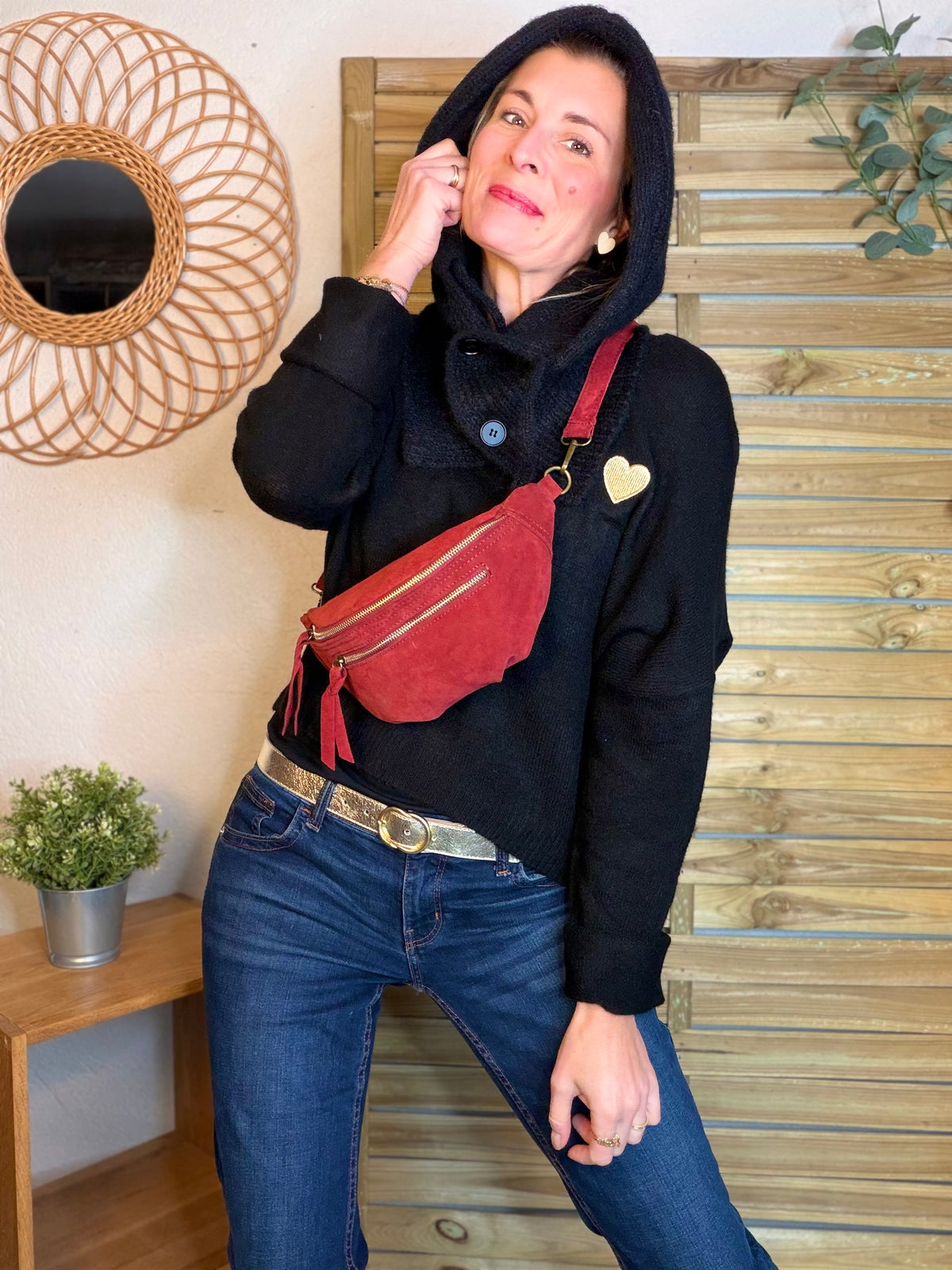 Col cagoule LORIE en maille avec boutons - Noir