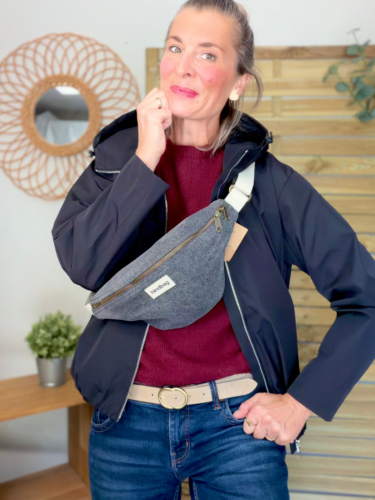 HINDBAG OLIVIA - Sac banane Denim gris foncé