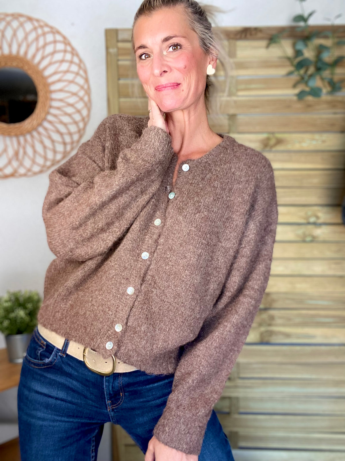 Gilet en maille MERYL - Chocolat chiné (noisette)