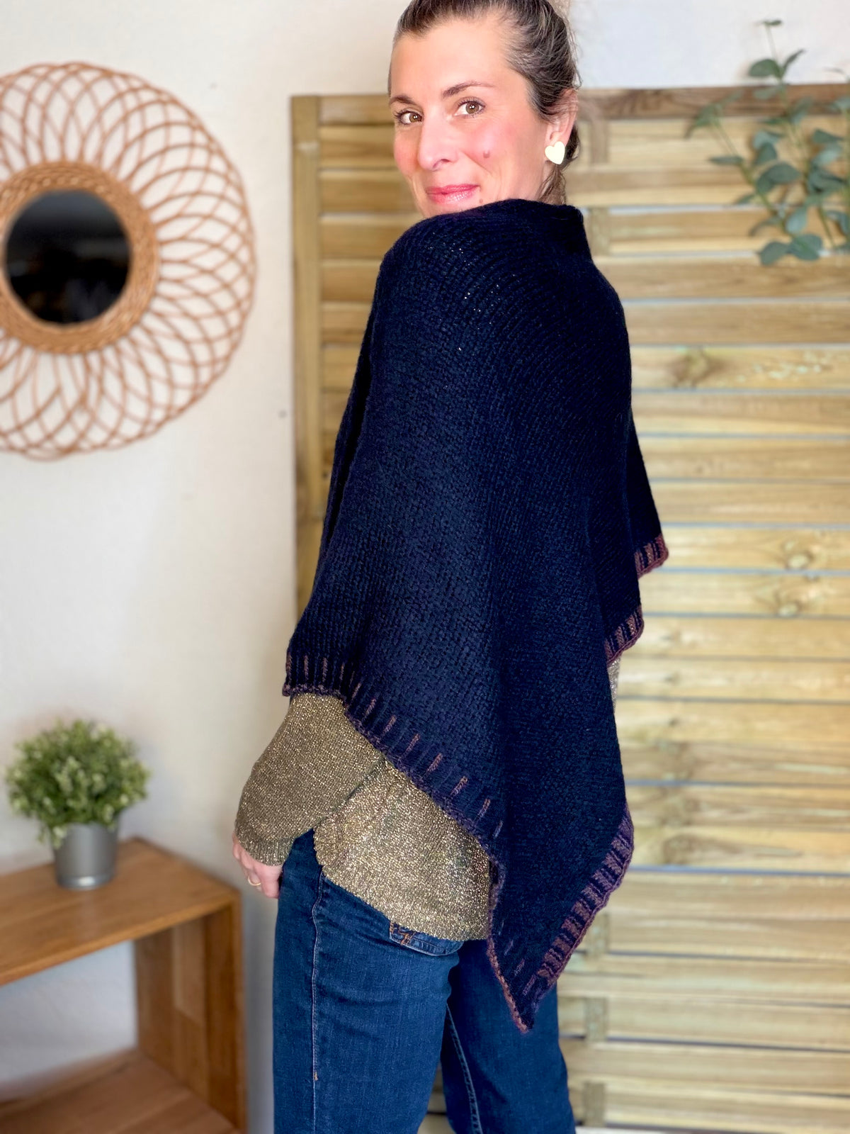 Poncho asymétrique GISÈLE - Bleu marine