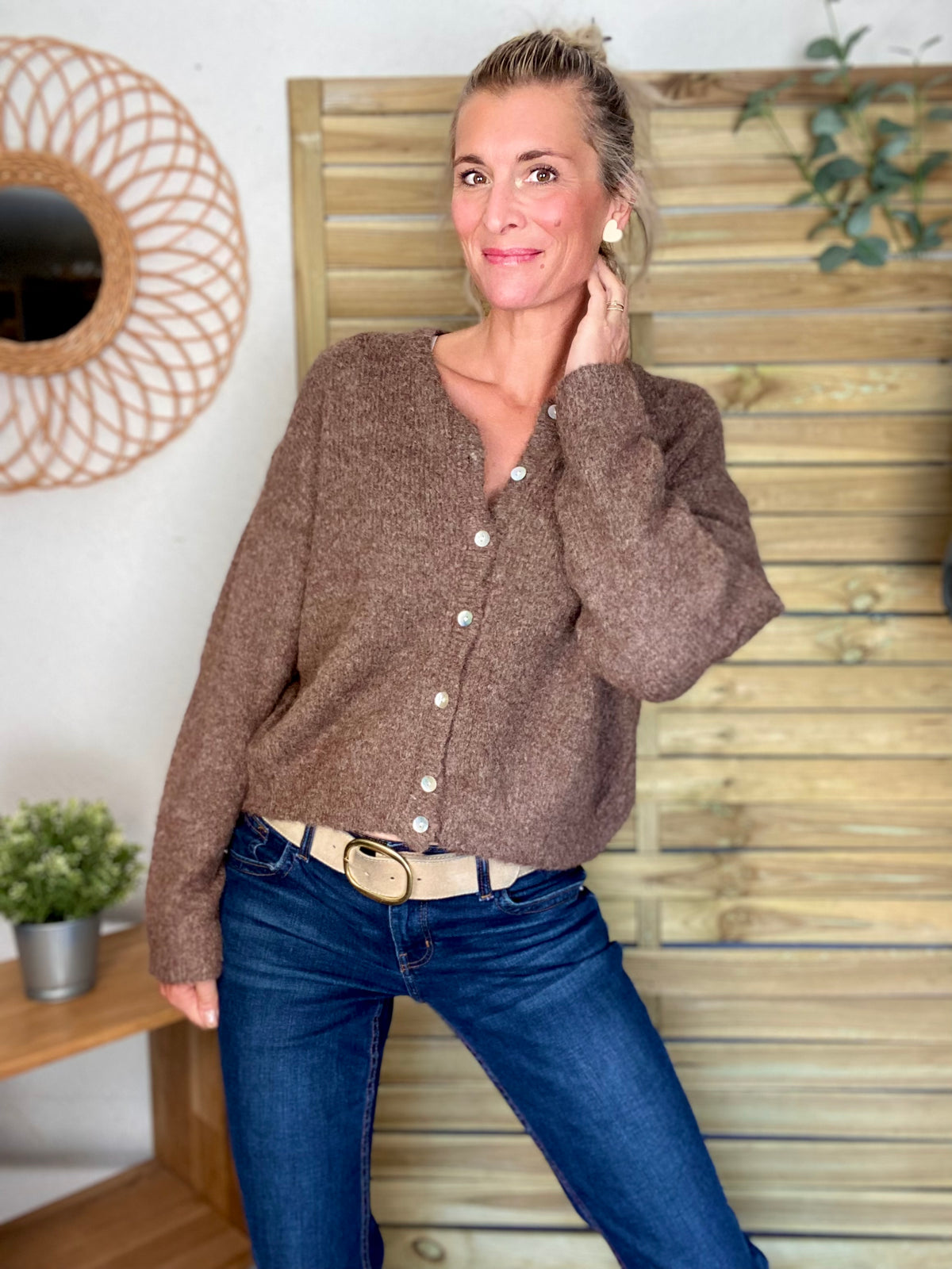 Gilet en maille MERYL - Chocolat chiné (noisette)
