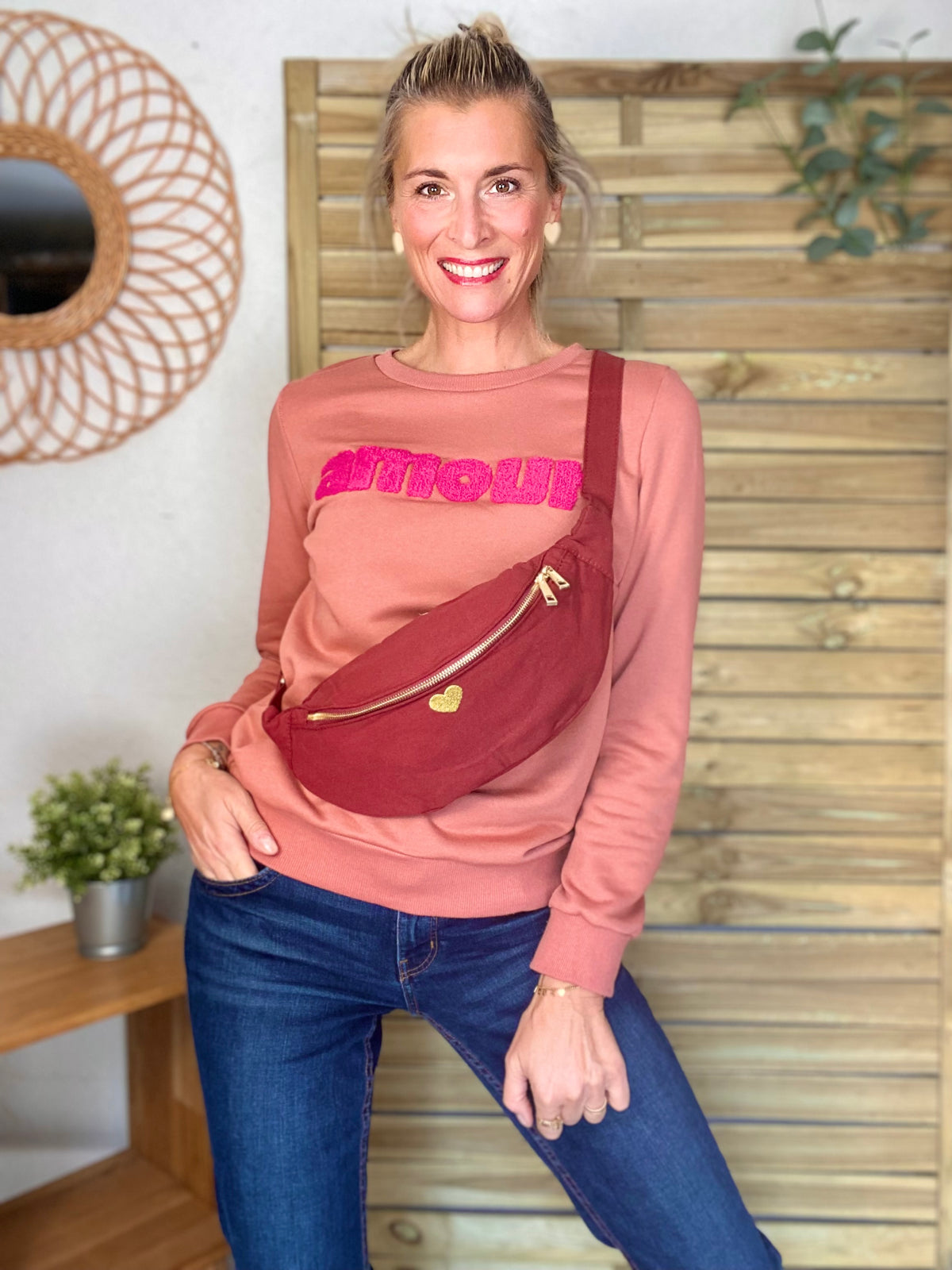 Sweat amour DORIA - Vieux rose / Fuschia