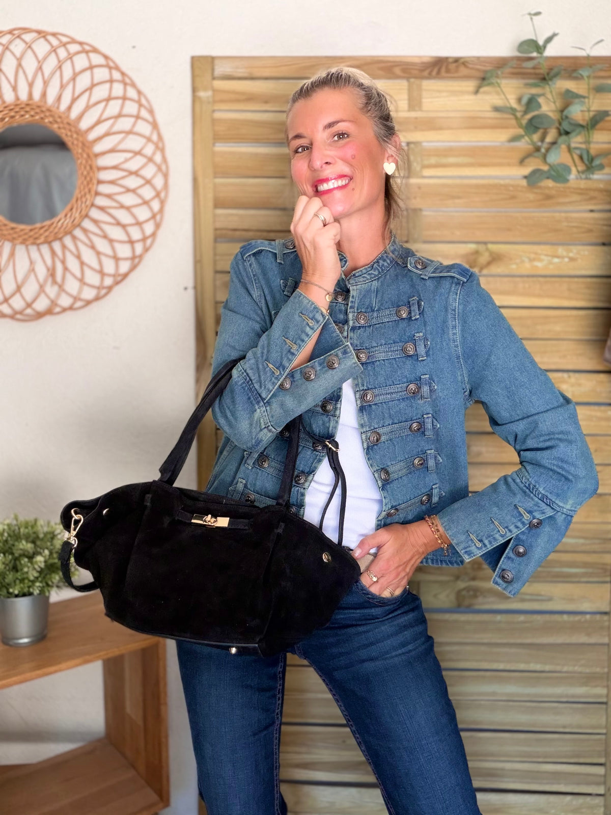 Sac cabas en cuir daim HANA - Noir