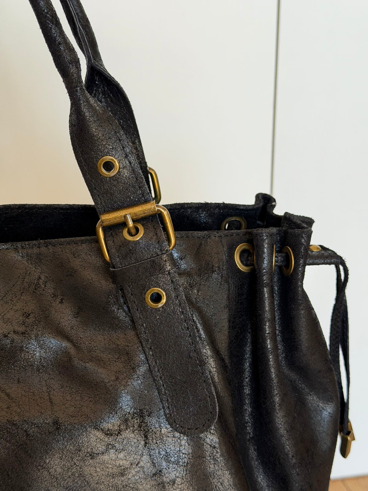 Sac cabas XL en cuir vieilli • COOPER Noir