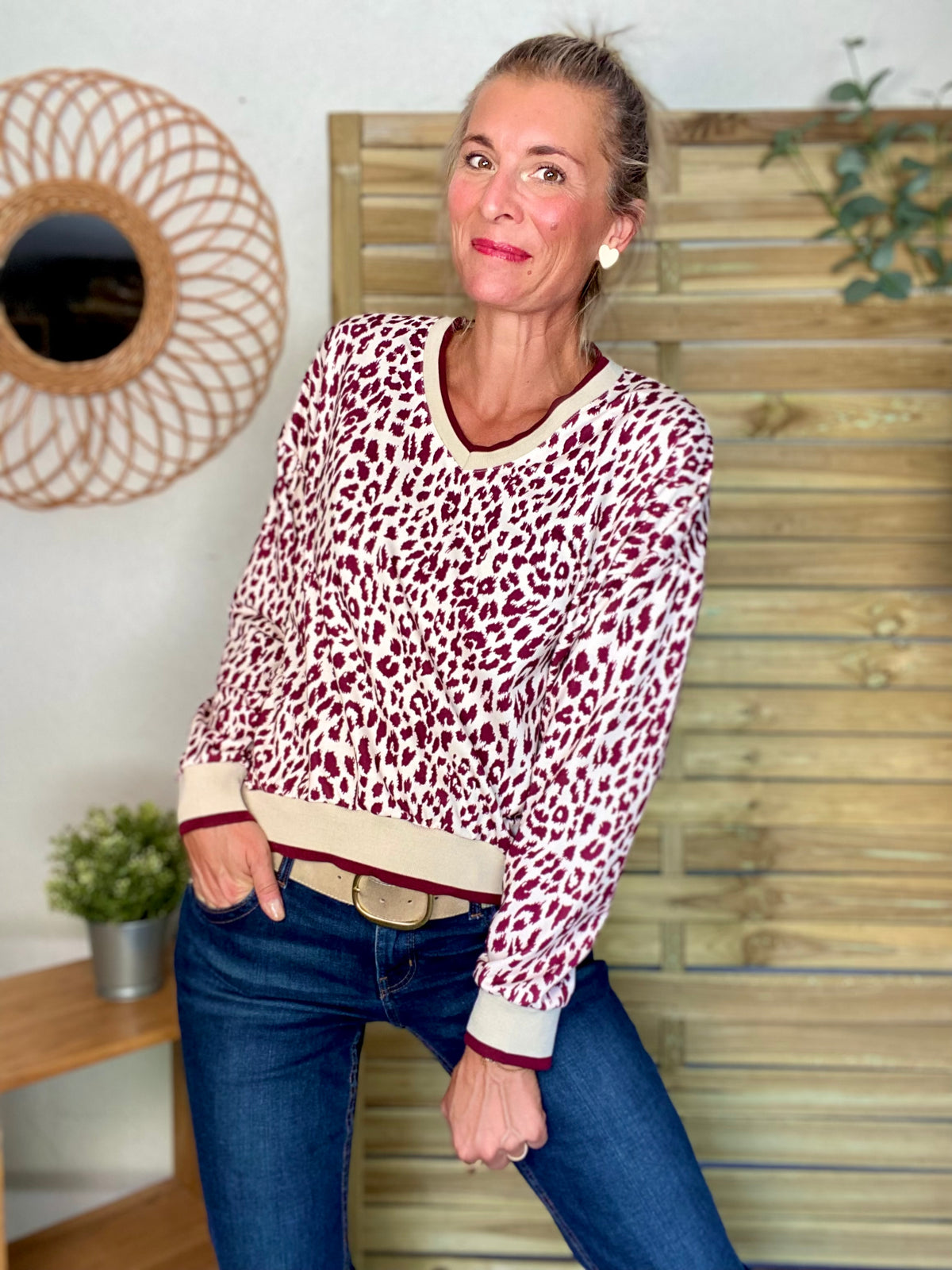 Sweat imprimé Léo 🐆 AMANDINE - Bordeaux