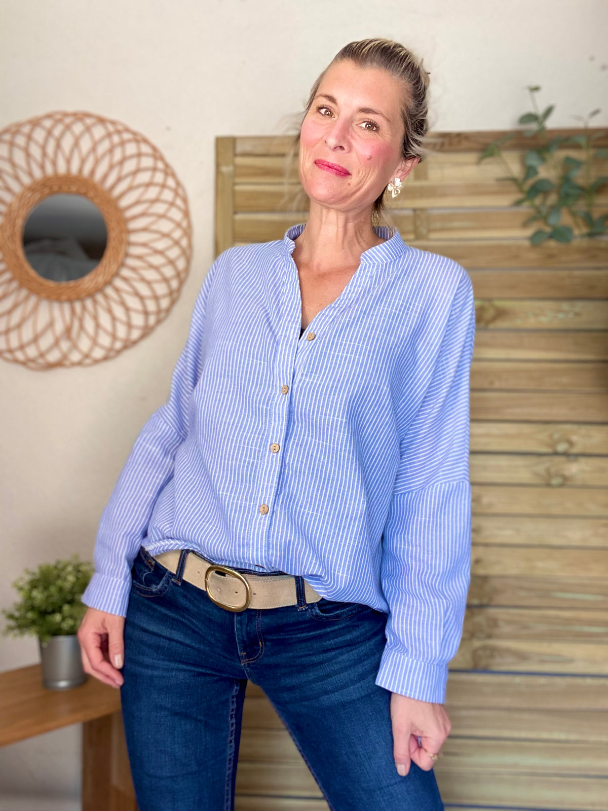 Chemise à rayures bleues (avec ou sans coeur💛)- MARGOT