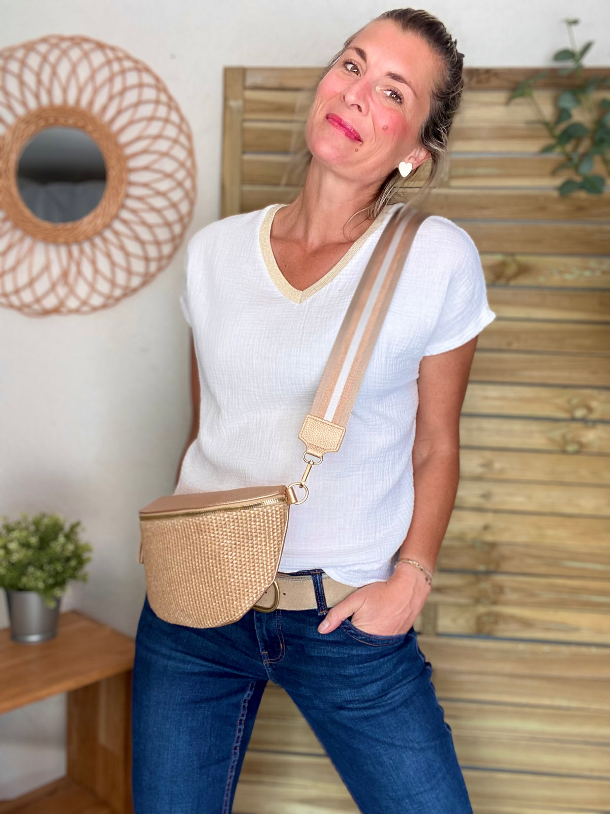 Top en gaze de coton et lurex MARTA - Blanc
