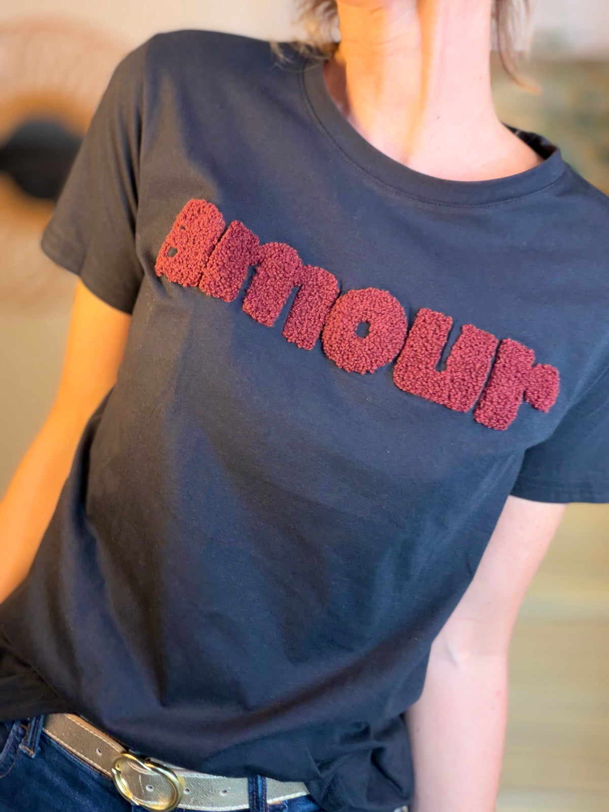Tee shirt amour MAÏA Noir/Bordeaux - FIN DE SÉRIE