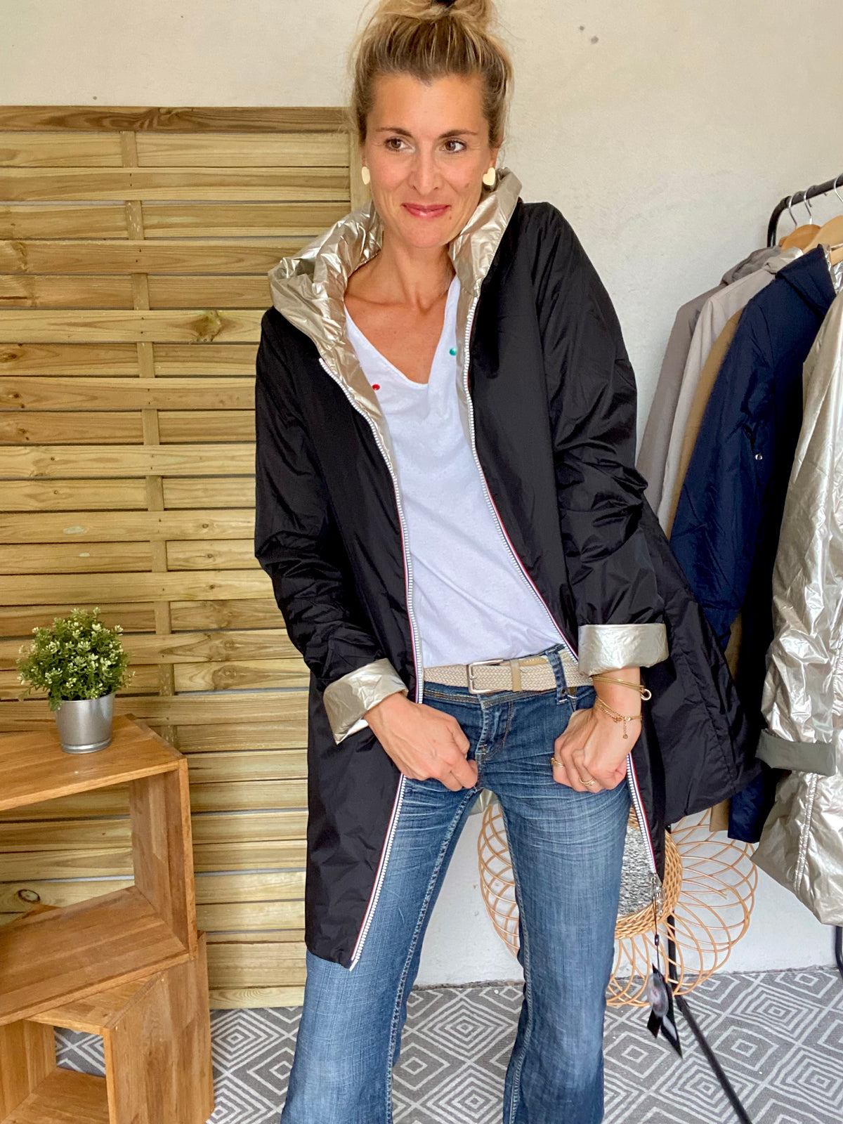 LAURA JO - Imperméable réversible rembourré LOUISON LONG - Noir/Doré
