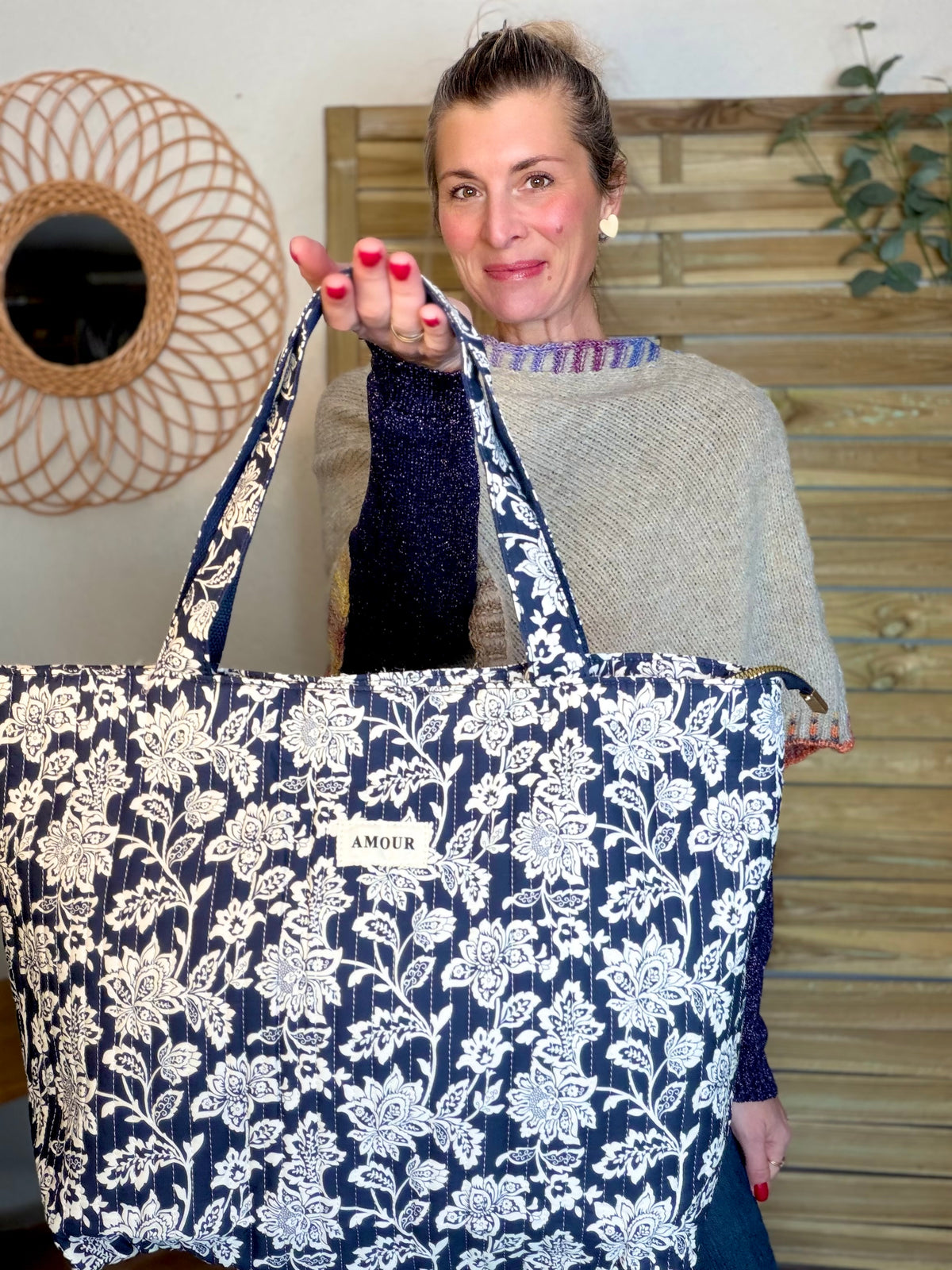 Sac cabas imprimé PIERCE - fleuri marine - FIN DE SÉRIE