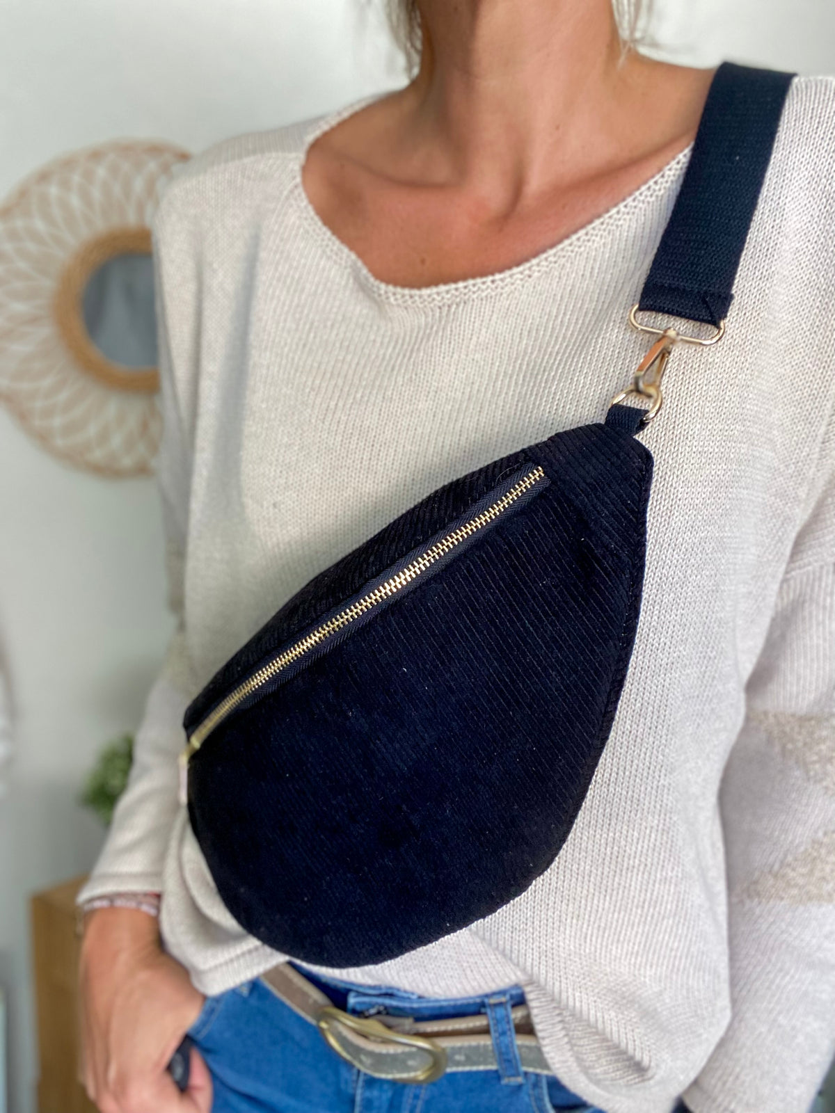 Sac banane XL velours côtelé Ciao Boum - IVY - Noir