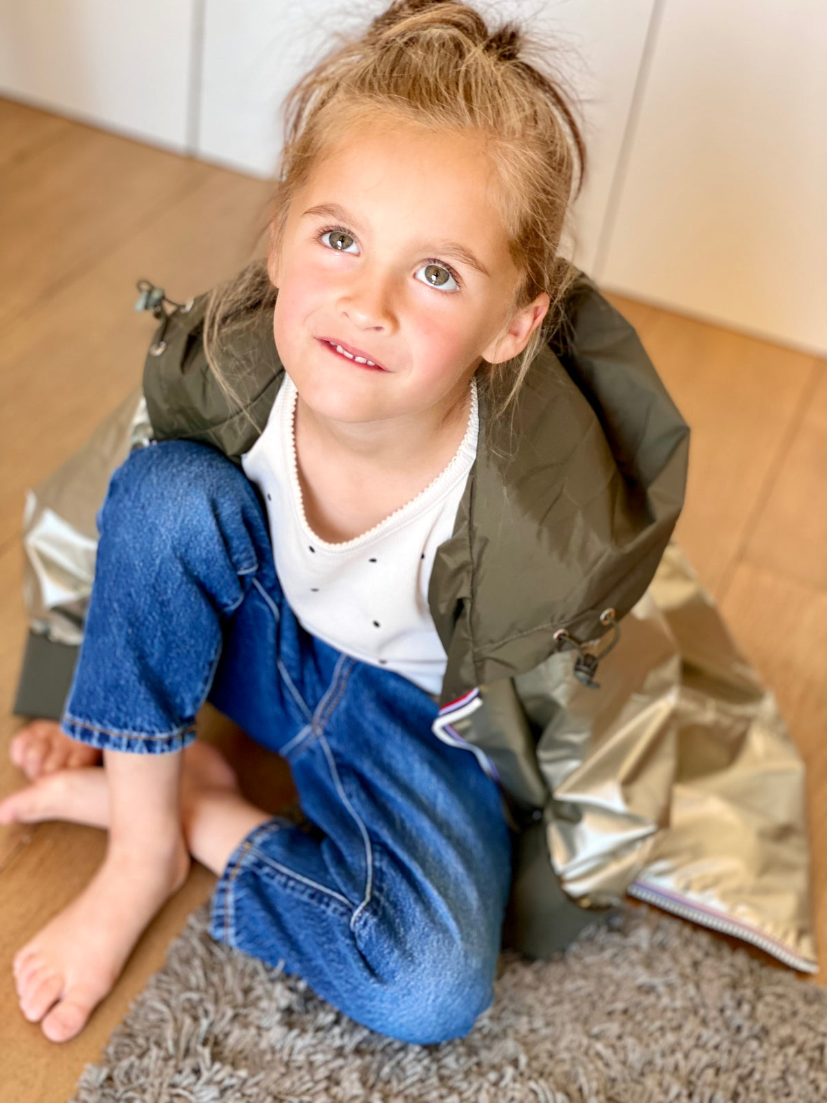 Imperméable réversible rembourré LOUISON KIDS enfant (mixte) - Kaki / Doré • DÉSTOCKAGE sur Taille 6 ans