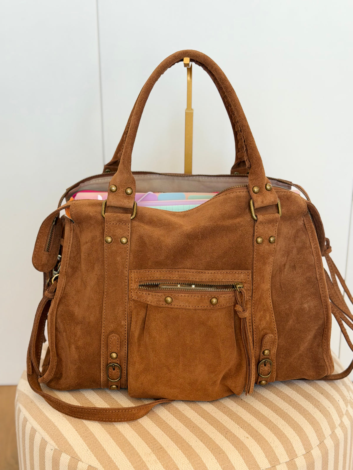 Sac cabas XL en cuir daim • HUNTER Camel