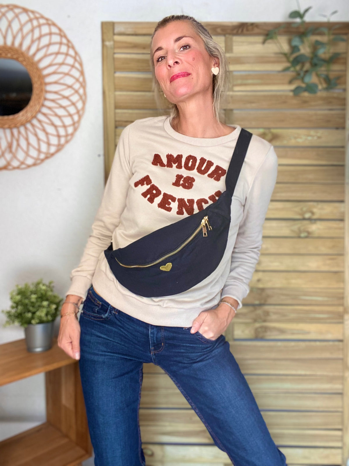 Sweat AMOUR IS FRENCH - OPHELIA - Beige / Terracotta
