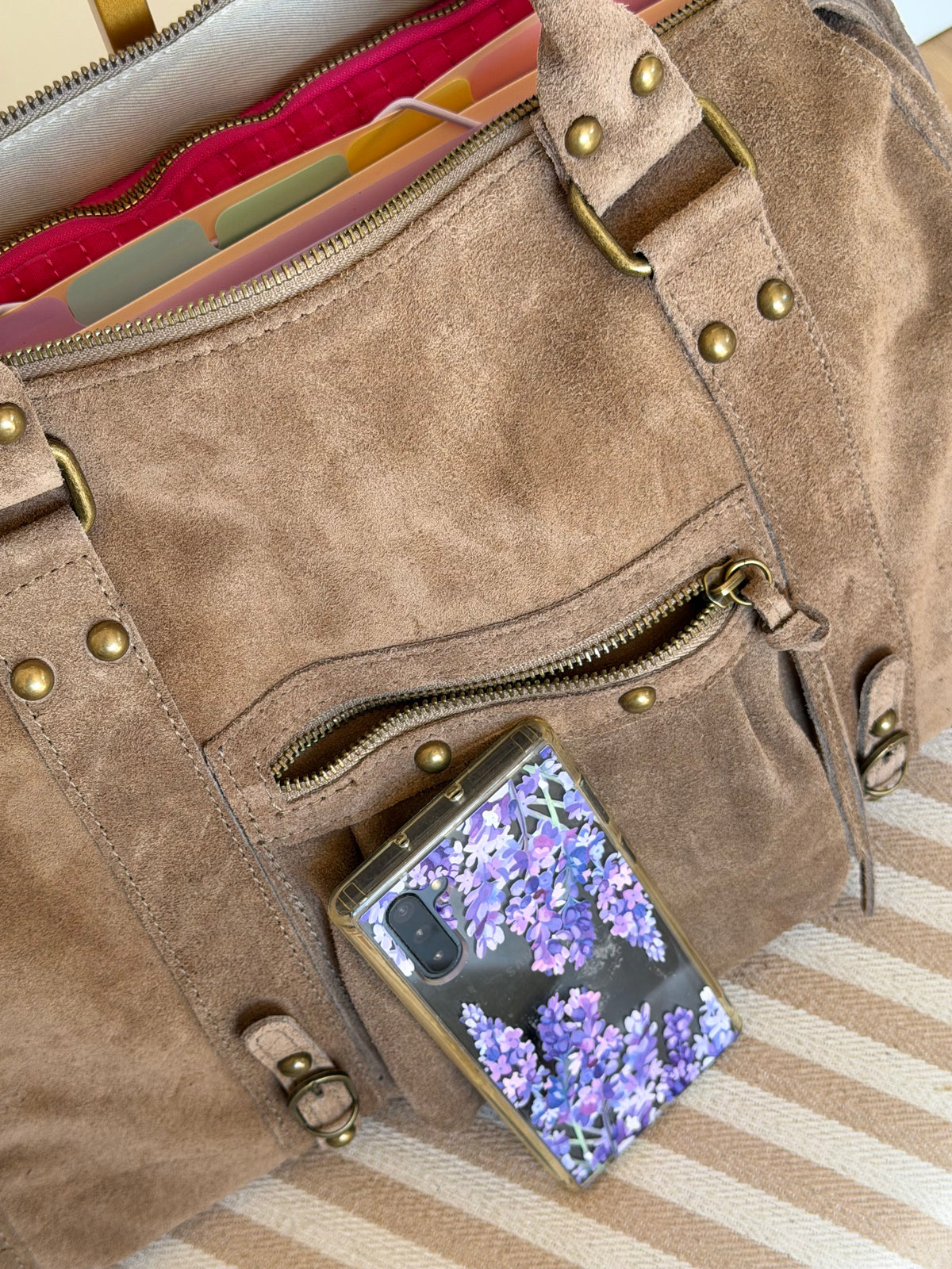 Sac cabas XL en cuir daim • HUNTER Taupe