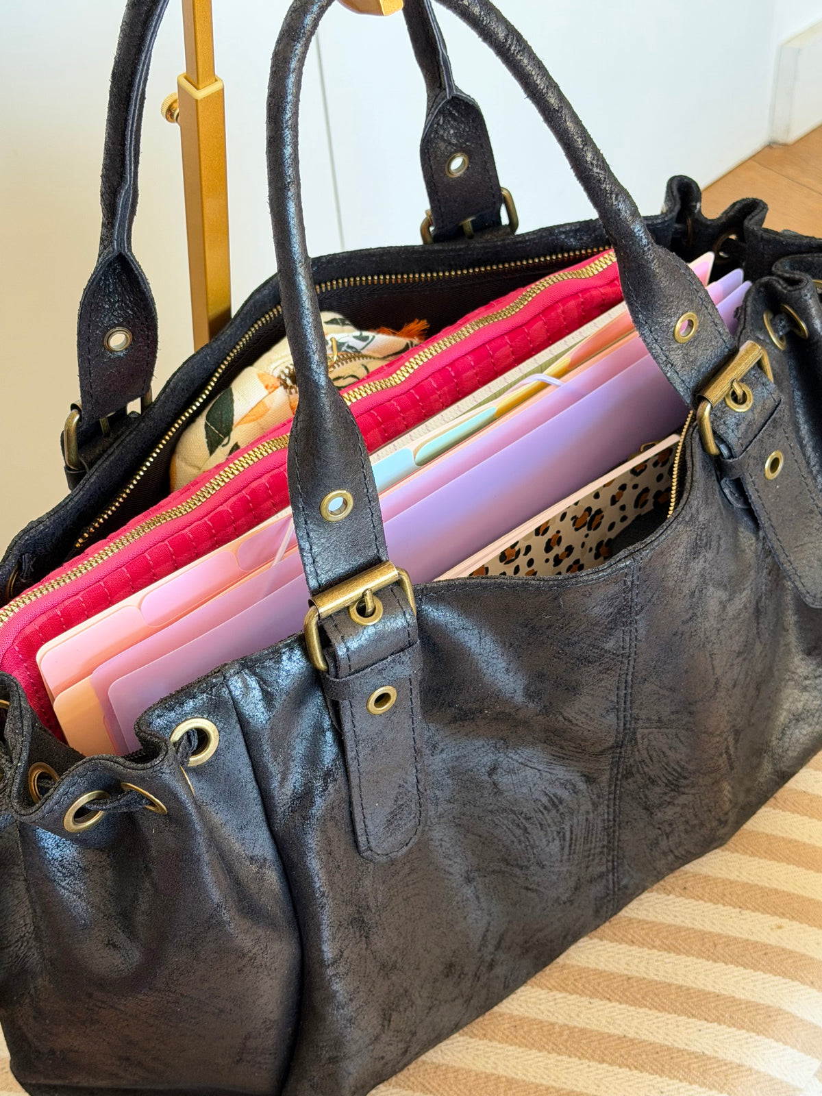 Sac cabas XL en cuir vieilli • COOPER Noir
