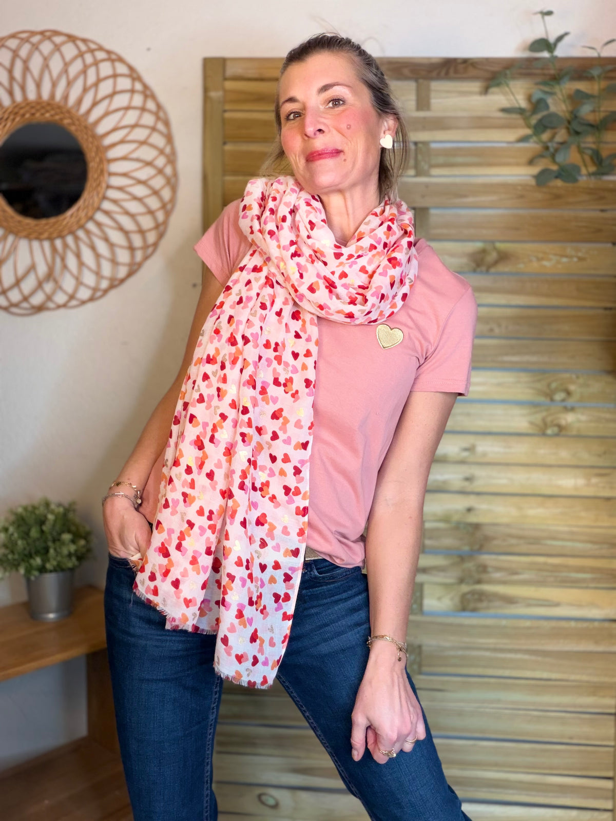 Foulard Cœurs SIGRID - Rouge Rose ❤️💛🩷