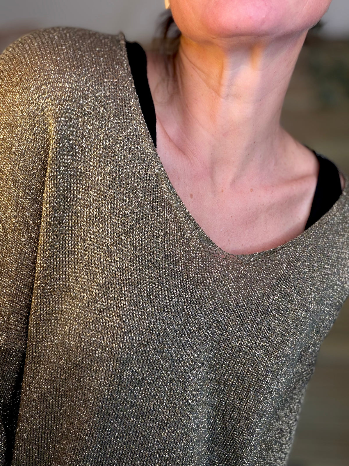 Pull maille lurex et étoile ⭐️ POLLY - Kaki / Doré - FIN DE SÉRIE