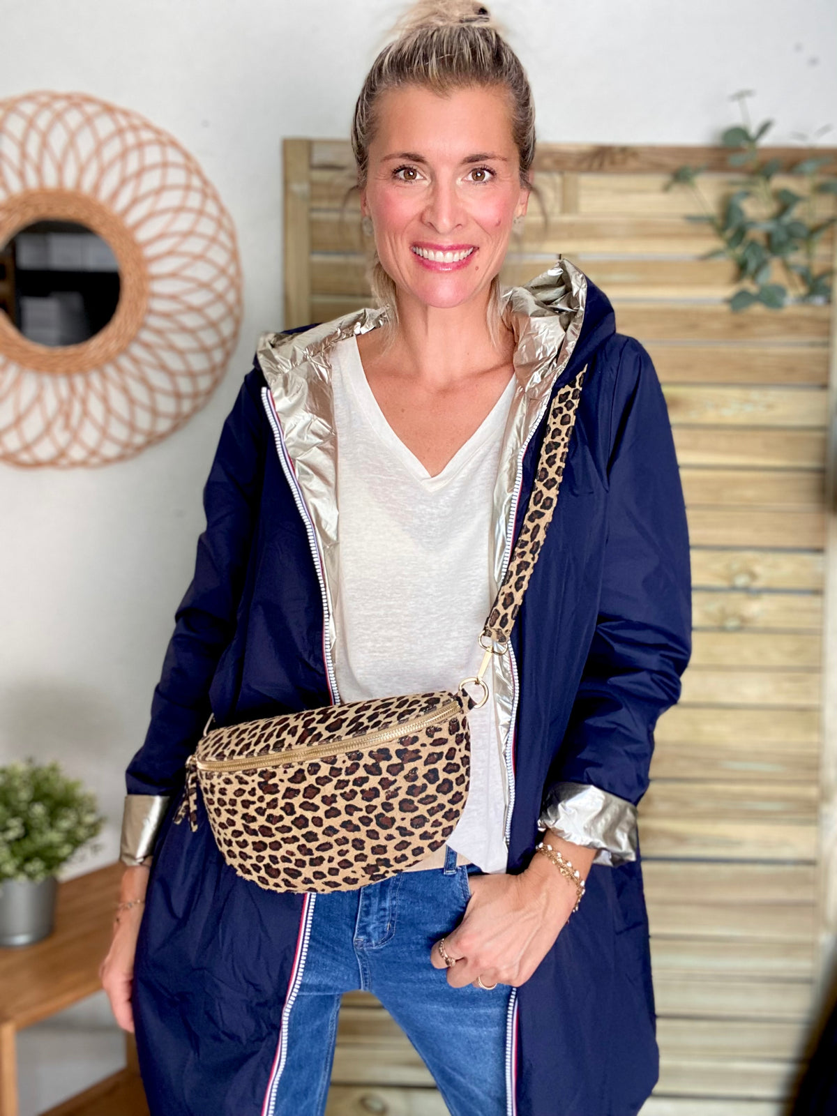 LAURA JO - Imperméable réversible rembourré LOUISON LONG - Marine/Doré