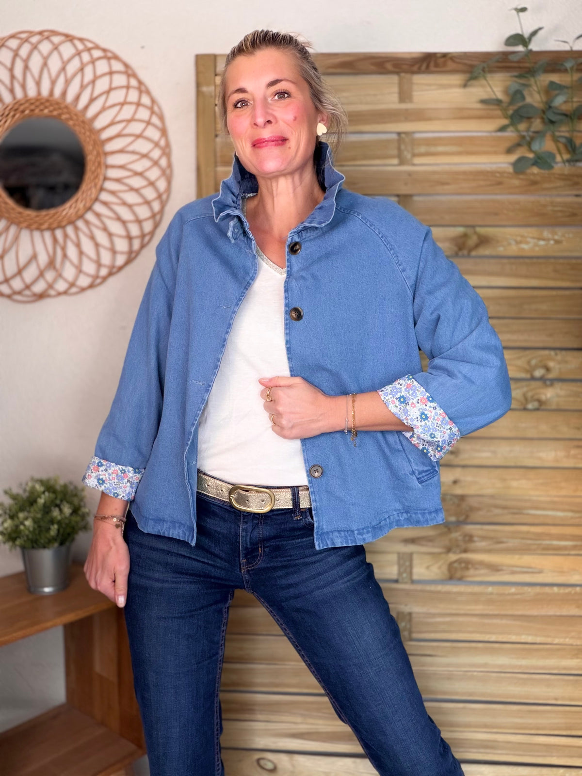 Veste Denim col victorien avec Liberty - VICTORIA Jean