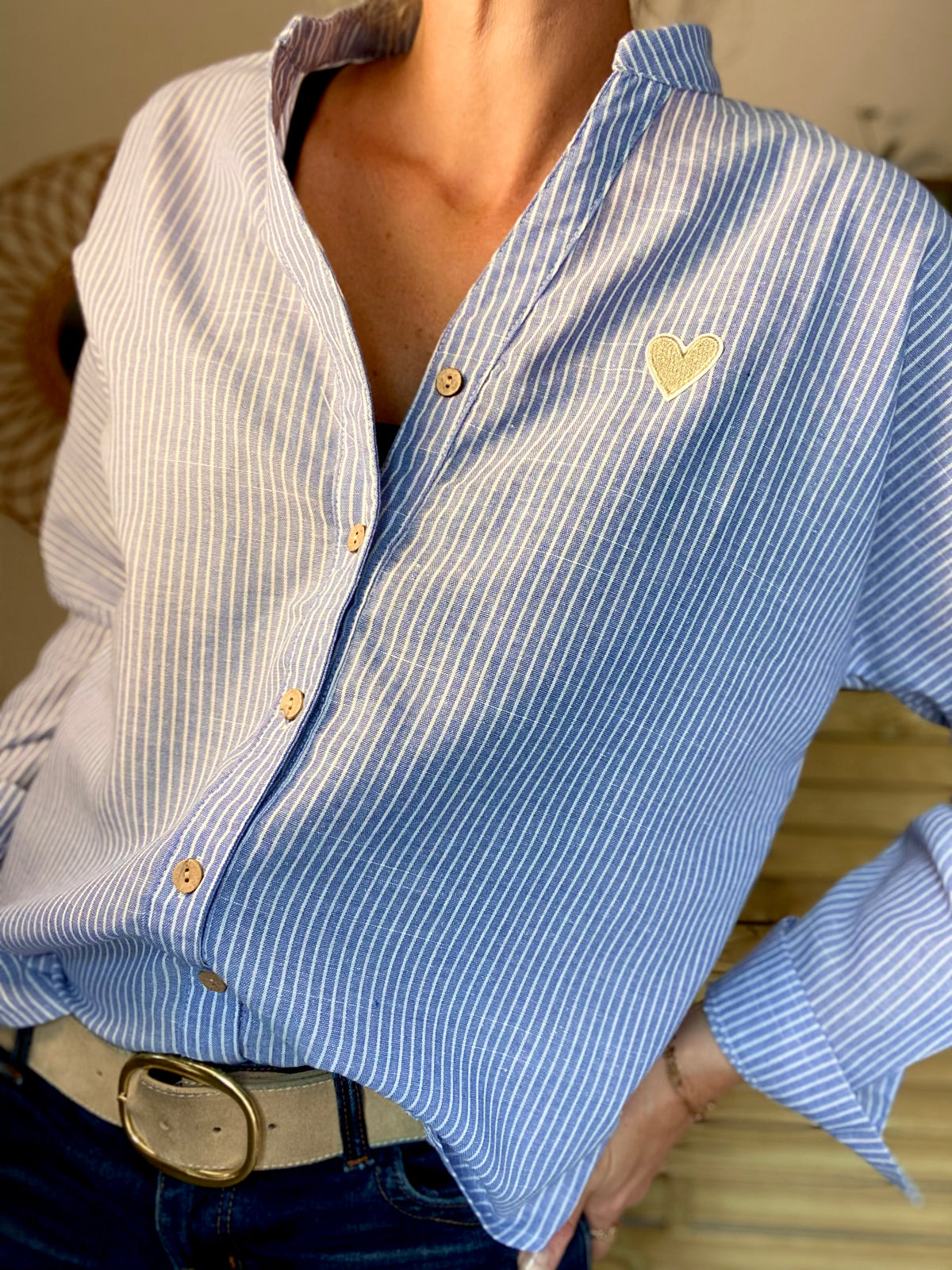 Chemise à rayures bleues (avec ou sans coeur💛)- MARGOT