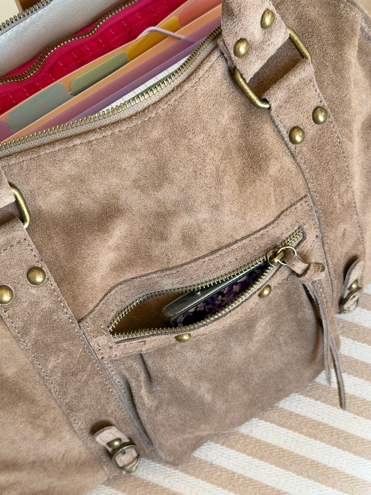 Sac cabas XL en cuir daim • HUNTER Taupe