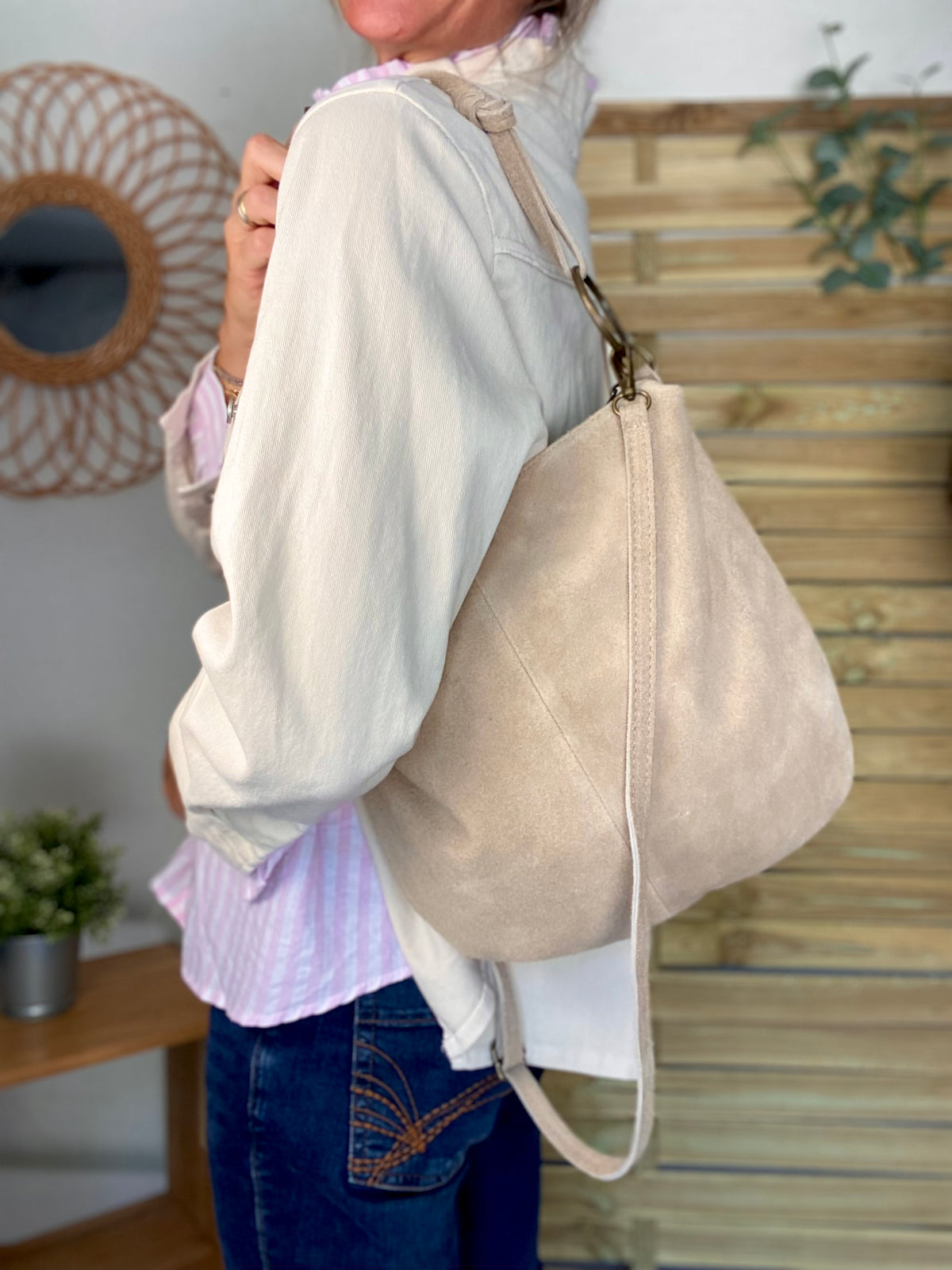 Sac en cuir daim SCOTT - Beige