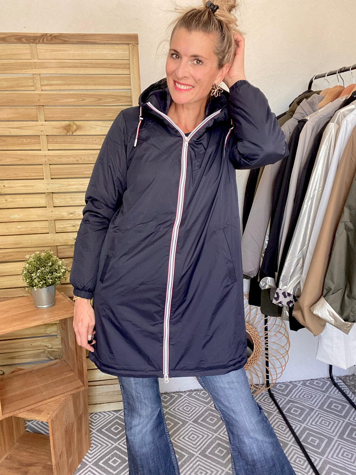 LAURA JO - Parka Imperméable THELMA LONG fourrée - Bleu marine • DÉSTOCKAGE sur Taille XL