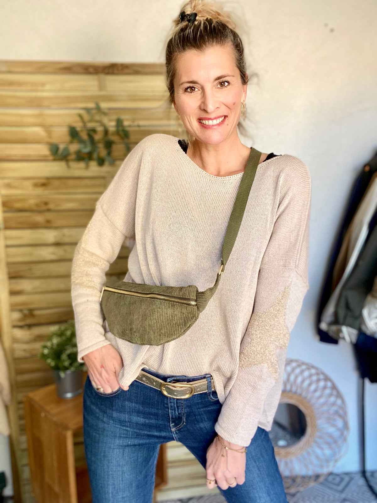 Sac banane M…ini - velours cotelé Ciao Boum - IVY - Kaki