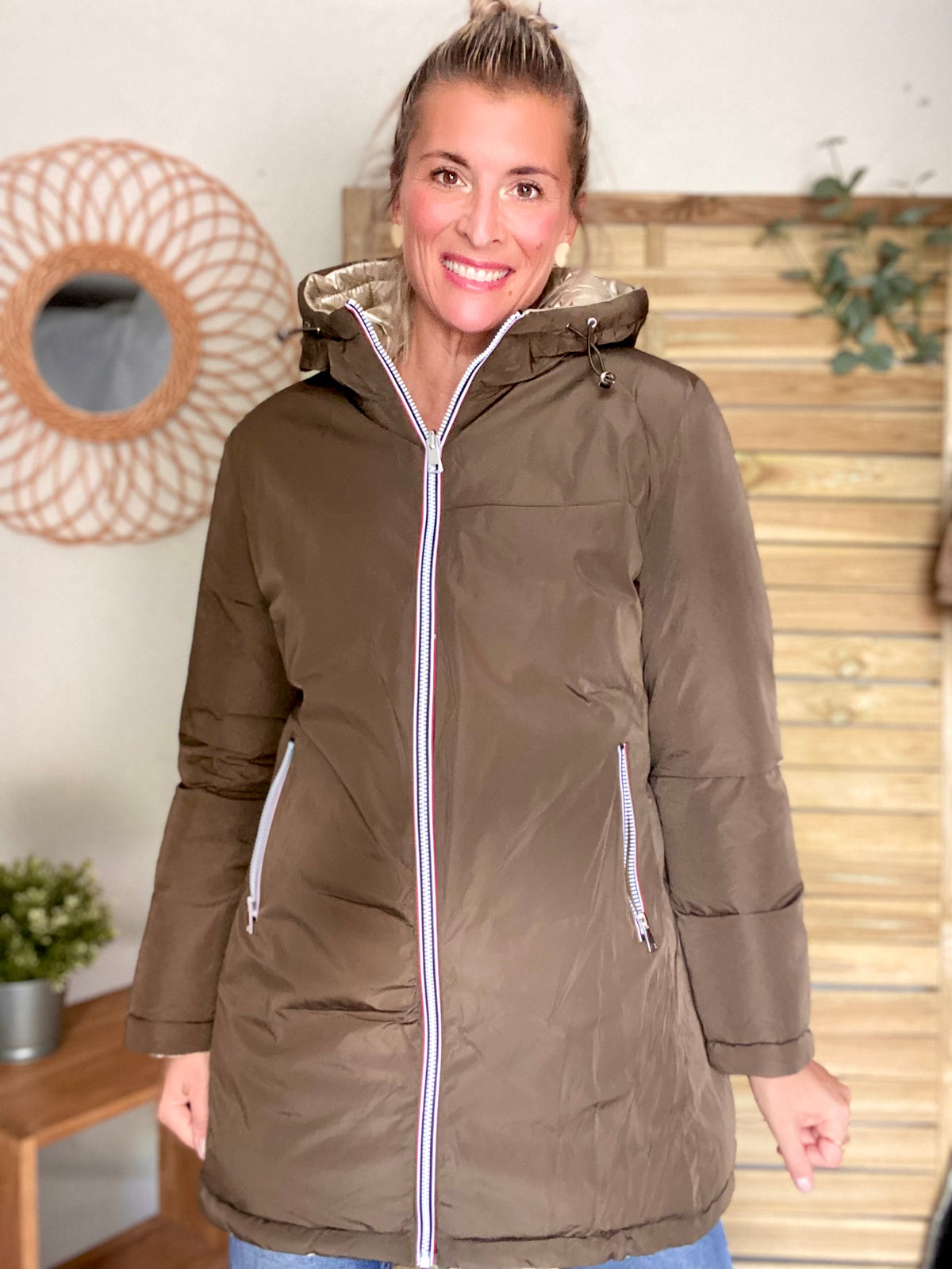 Doudoune imperméable réversible ANGÈLE LONG - Kaki - MELYA MELODY