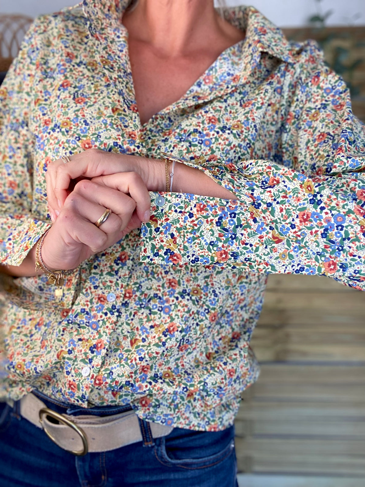 Chemise en coton imprimé Liberty vert 🌱 🌺 ÉLISE - FIN DE SÉRIE