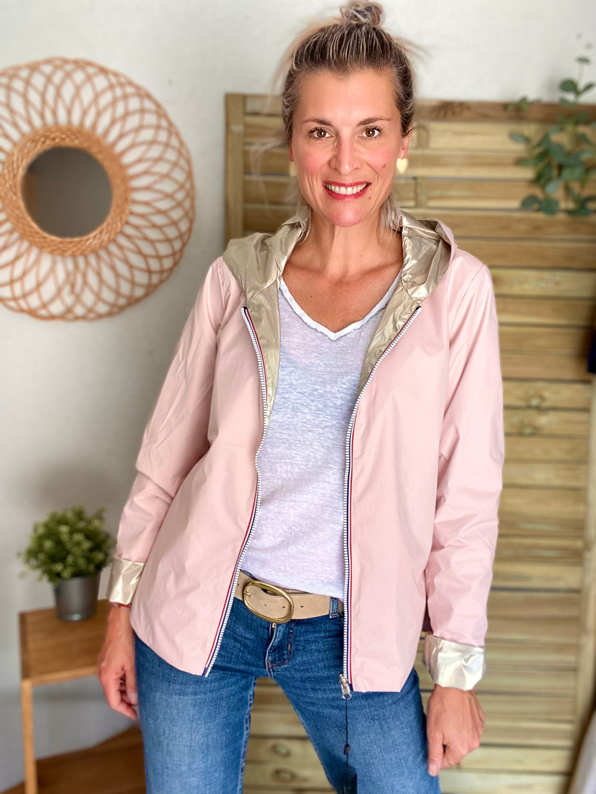 LAURA JO - Imperméable réversible léger GARANCE COURT - Rose/Doré • DÉSTOCKAGE sur Taille XL