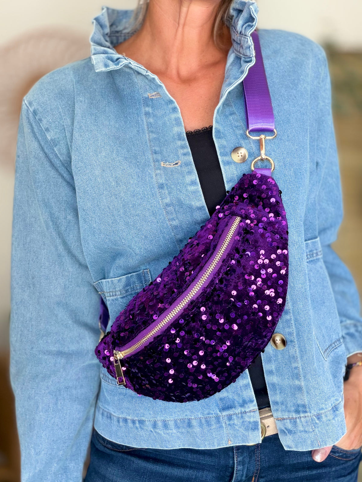 ⚡️ ARRIVAGE - Sac banane velours à sequins DAISY - Violet