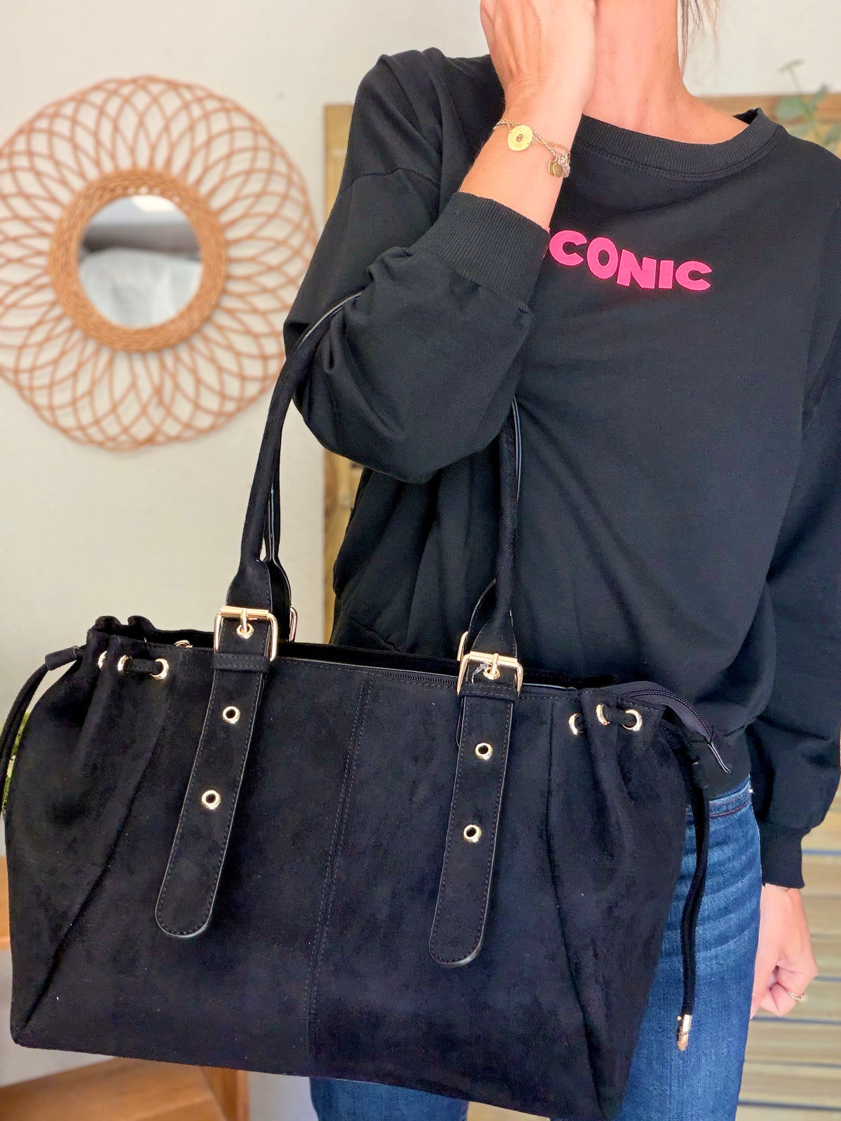 Sac cabas XL simili daim CLÉO Noir