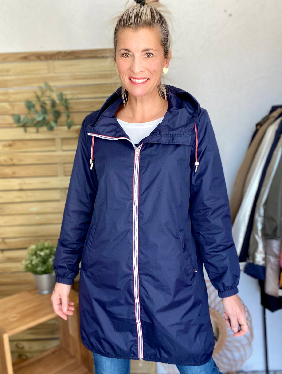 Imperméable mi-saison doublé SOLINE LONG - Bleu marine - LAURA JO - FIN DE SÉRIE