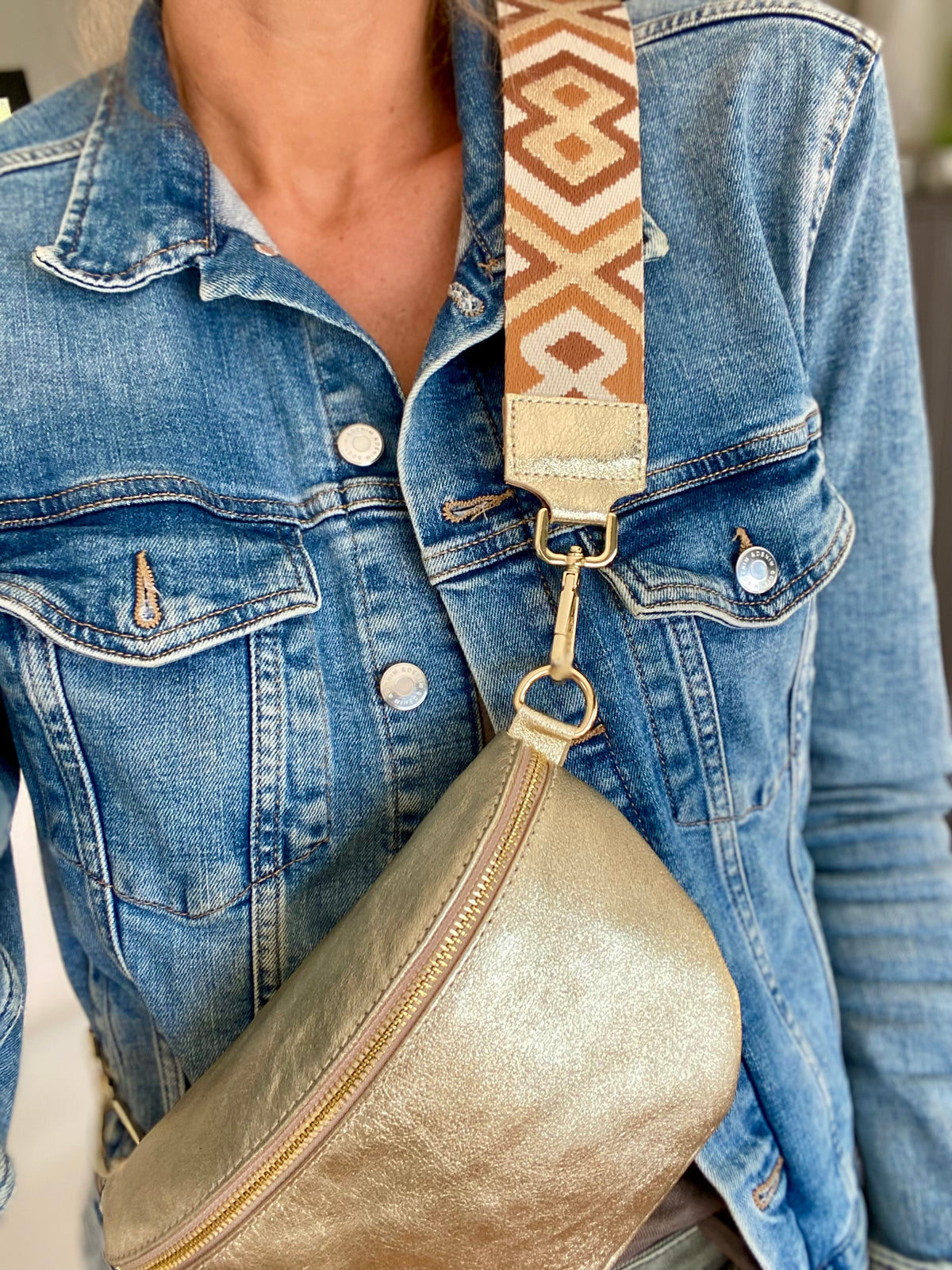 Sangle / Bandoulière en cuir irisé pour sacs / bananes - RACHEL (Losanges horizontaux)